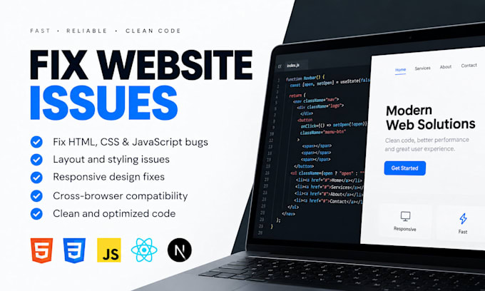 fix HTML CSS javascript bugs and responsive issues