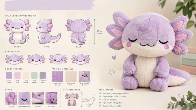 design plushie reference sheets, oc mascots, plush toy design, tech packs