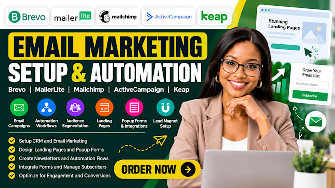 setup mailerlite, brevo, mail chimp, active campaign email marketing automation