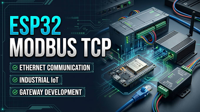 develop esp32 modbus tcp,  ethernet communication and industrial iot gateways
