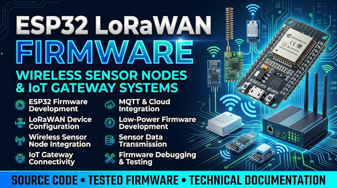 develop esp32 lorawan firmware, wireless sensor nodes and iot gateway systems