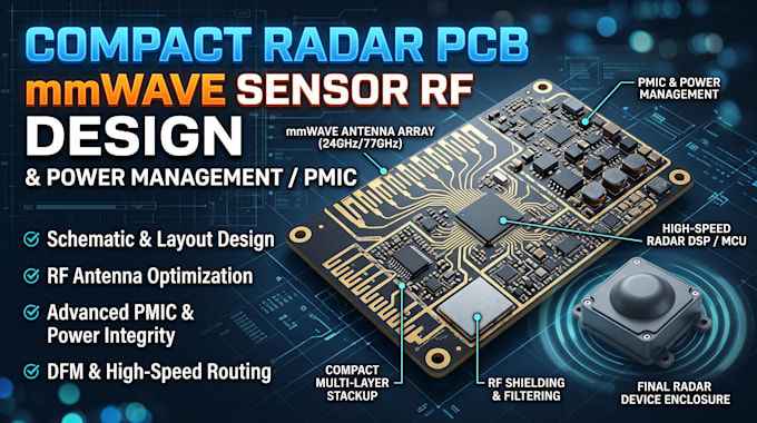 design compact radar pcb, mmwave sensor rf,  pmic and power management