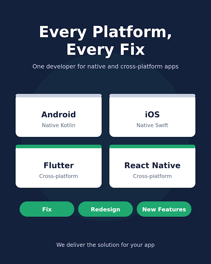 fix mobile application issues for android, ios, flutter, react native