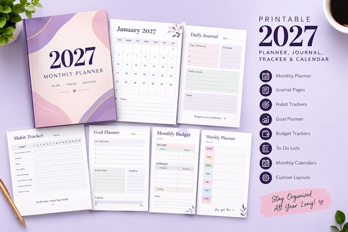 create 2027 planner, journal, 2027 goal setting planner, 2027 calendar