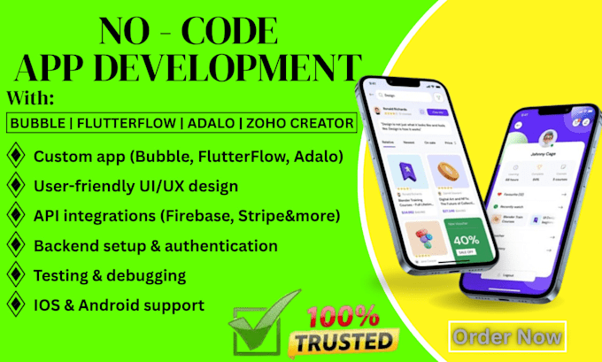 develop no code apps using glide flutterflow mvp adalo workflows client portal