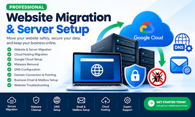 migrate wordpress websites server google clouds malwares remove dns site setup