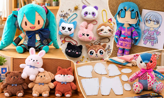 design and make custom plush toy plush sewing pattern plush reference sheet