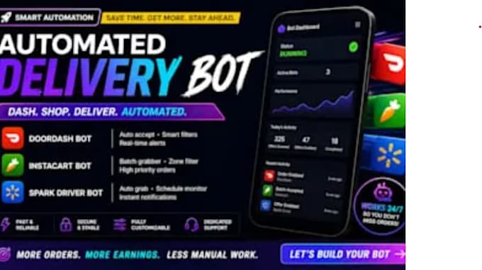 make doordash delivery bot, uber black, zifty lyft order grabber bot automation