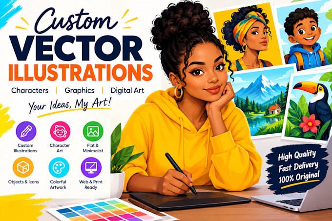 create vector illustrations, character  art and original digital artwork