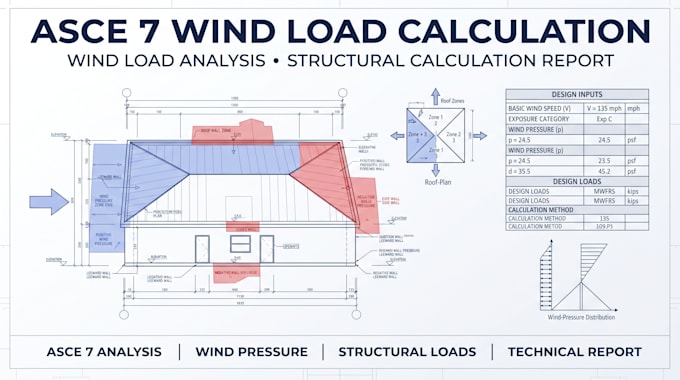calculate asce 7 wind loads and prepare a structural report