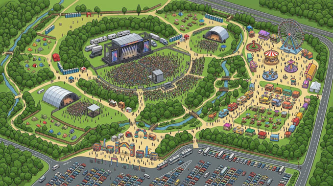 design 3d event map,festival map, fairground map, and wayfinding map