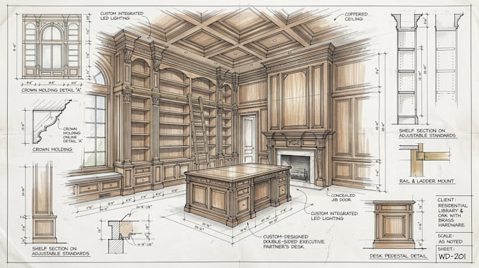 create commercial millwork shop drawings and architectural casework