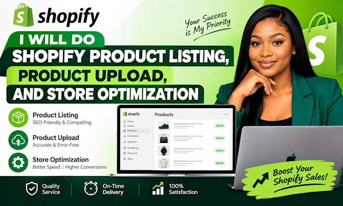do shopify product listing, product upload, and store optimization