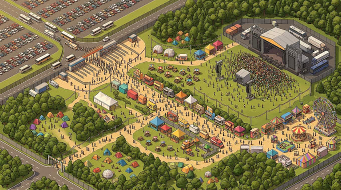 design isometric  event map, festival map, venue map and wayfinding map
