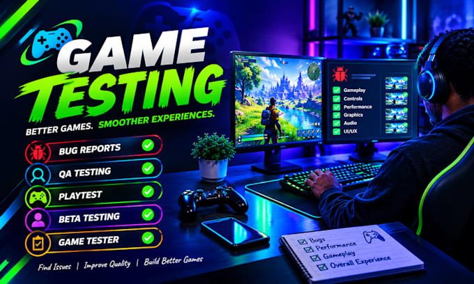 do game testing, QA playtests and bug reports for a smooth, bugfree game launch