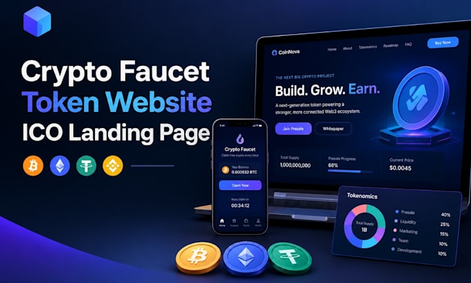 setup crypto faucet website, crypto token website ico crypto landing page