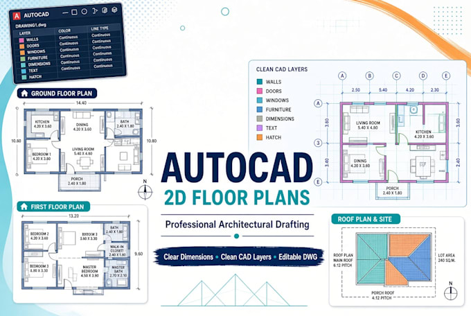 draft detailed 2d architectural floor plans in autocad