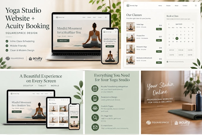 build a squarespace yoga studio website with inline acuity scheduling