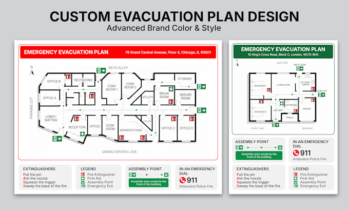 design fire exit and emergency evacuation plan, map