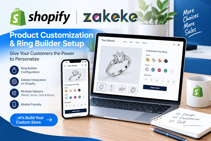 set up zakeke or ijewel ring builder on shopify