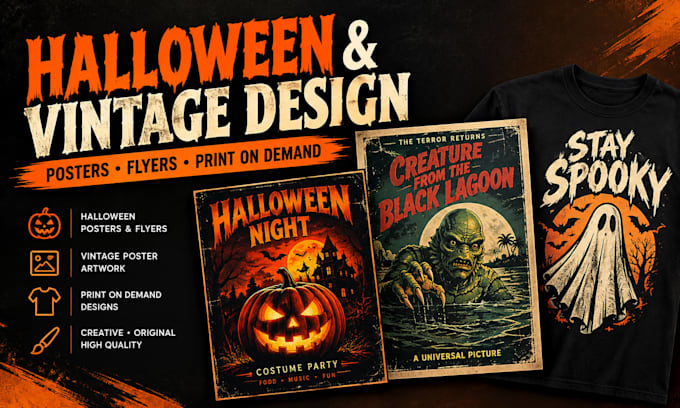 design halloween posters, flyers, vintage posters and print on demand