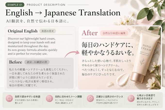 edit ai translated text into natural japanese