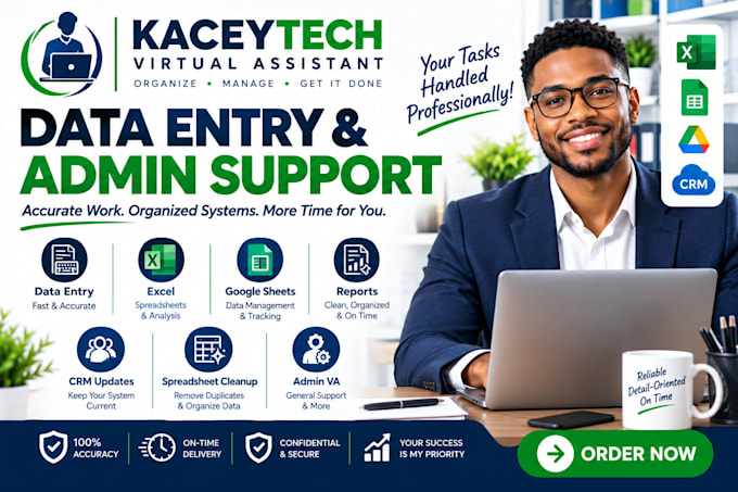 do data entry excel google sheets reports CRM updates spreadsheet cleanup VA