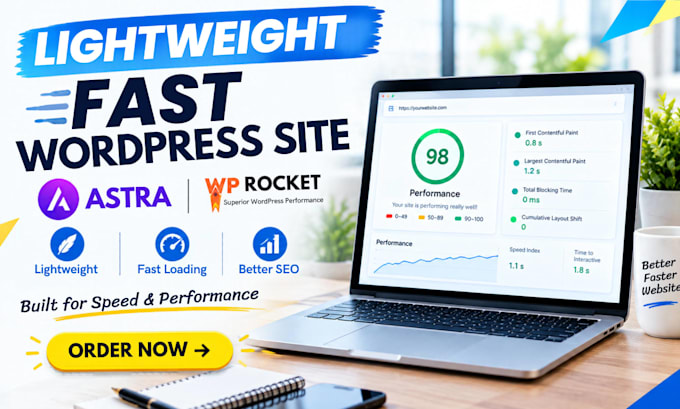 design a speed optimized wordpress website using astra and wp rocket