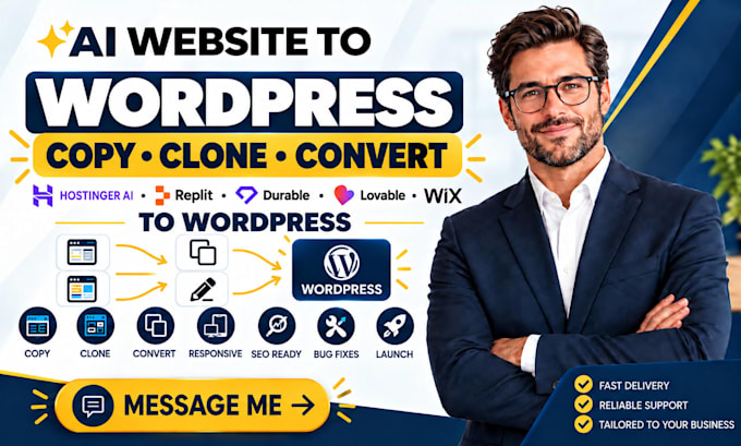 copy clone convert hostinger ai, replit, durable, lovable or wix to wordpress
