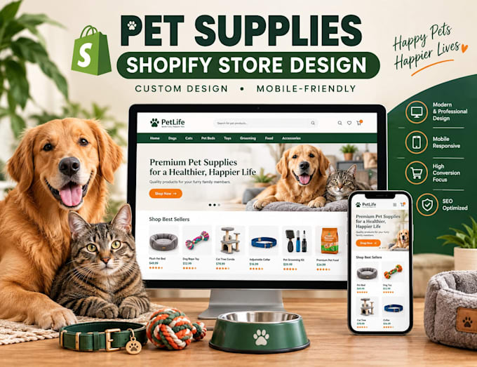 design a professional pet supplies and accessories shopify store