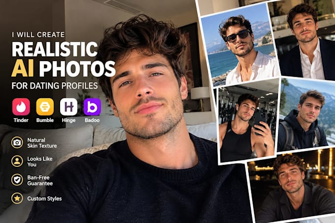 create realistic ai photos for tinder, bumble, hinge, badoo and dating profile