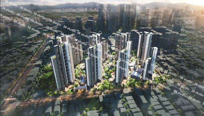 create photorealistic aerial view and masterplan renderings