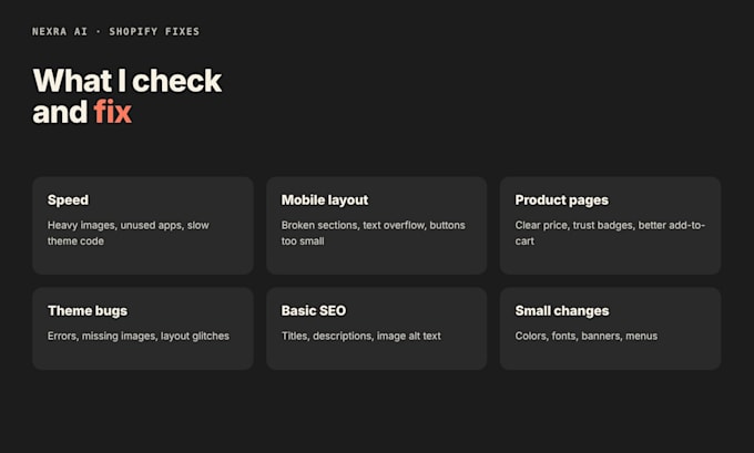 fix, update and speed up your shopify store