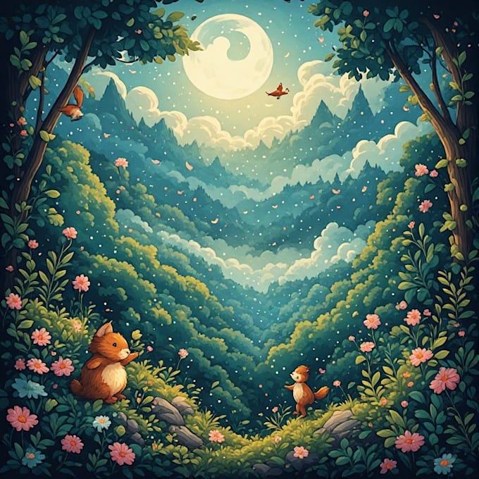 illustrate bedtime stories with charming characters