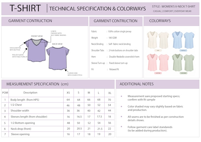create fashion technical drawings and garment specifications sheets