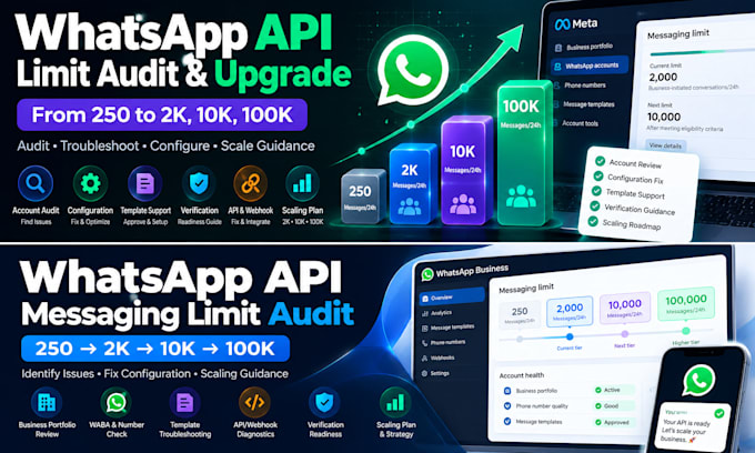 audit whatsapp API limits from 250 to 2k, 10k and 100k