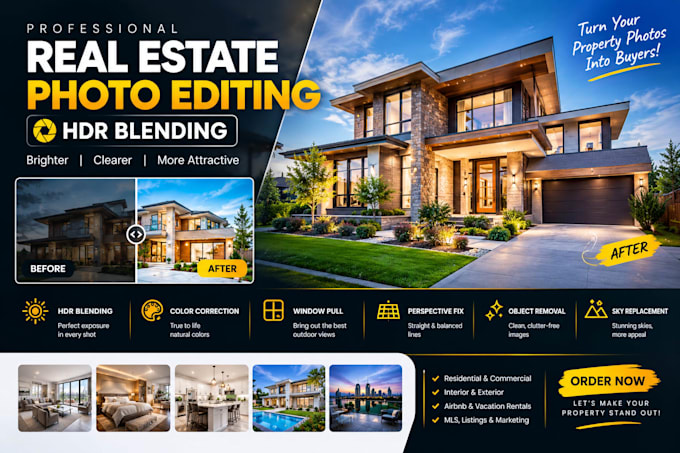 do professionally real estate photo editing, hdr blending