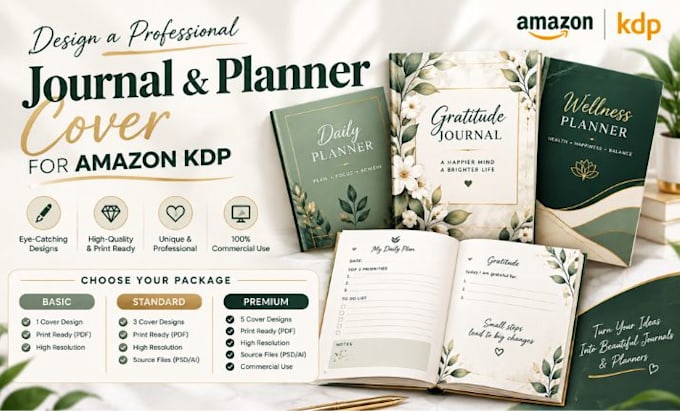 design a professional journal and planner cover for amazon KDP