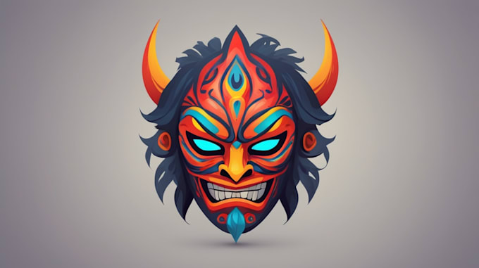 do awesome oni mask head logo design 1 day