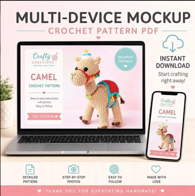create crochet patterns, PDF instructions and mockups