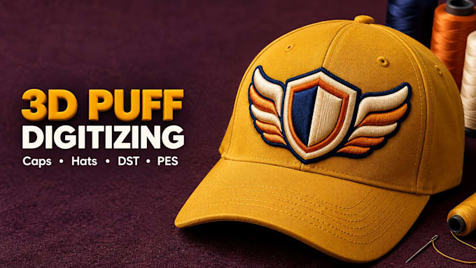 do 3d puff embroidery digitizing for caps, hats and logo in dst