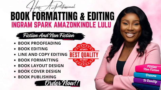 do book layout design, ebook formatting, print formatting, and book typesetting