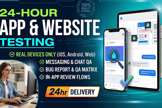 do 24hr app testing, messaging qa, bug report, and review prompt