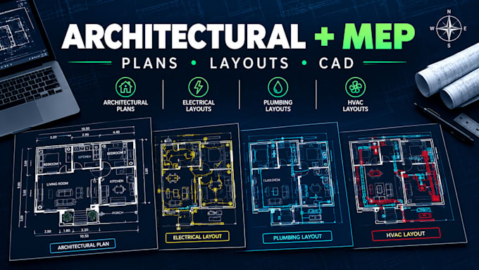 draft mep drawings, redraw floor plans, and create architectural cad drawings