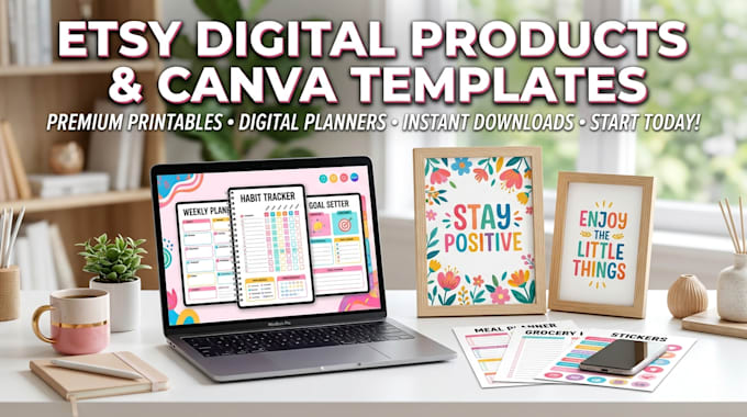 create etsy digital products, printables and canva templates