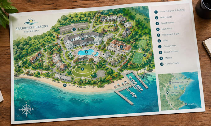 create custom illustrated resort maps, hotel maps and tourist maps