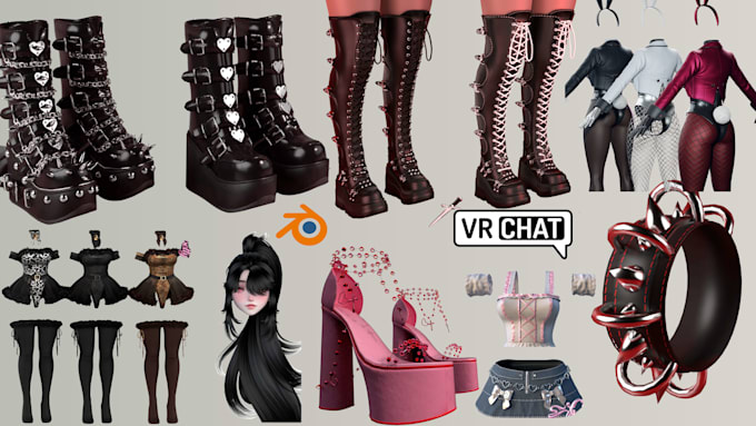 create custom vrchat outfits, clothing, avatar accessories assets, weapon