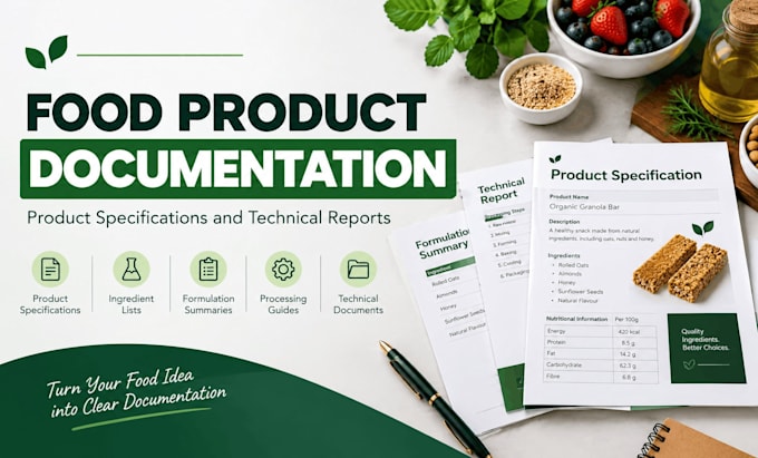 prepare food product specifications and technical documents