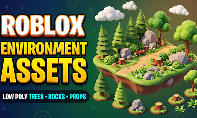 create roblox environment assets, nature props, low poly props, trees and rocks