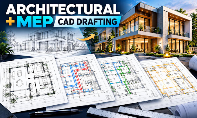 draft architectural mep hvac plumbing and electrical cad drawings